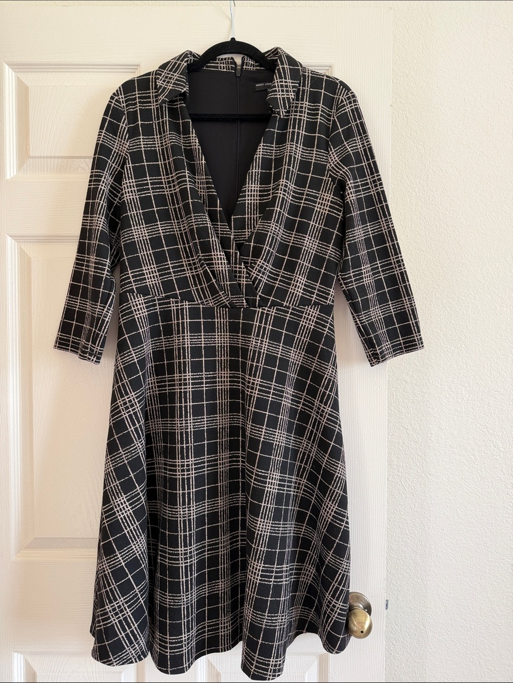 Maggy London Black & Cream Plaid Fit-and-Flareโ Dress - size 10